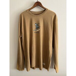 Life Is Good Down Time Skier. Brown Sugar Gold. Mens Size M Long Sleeve